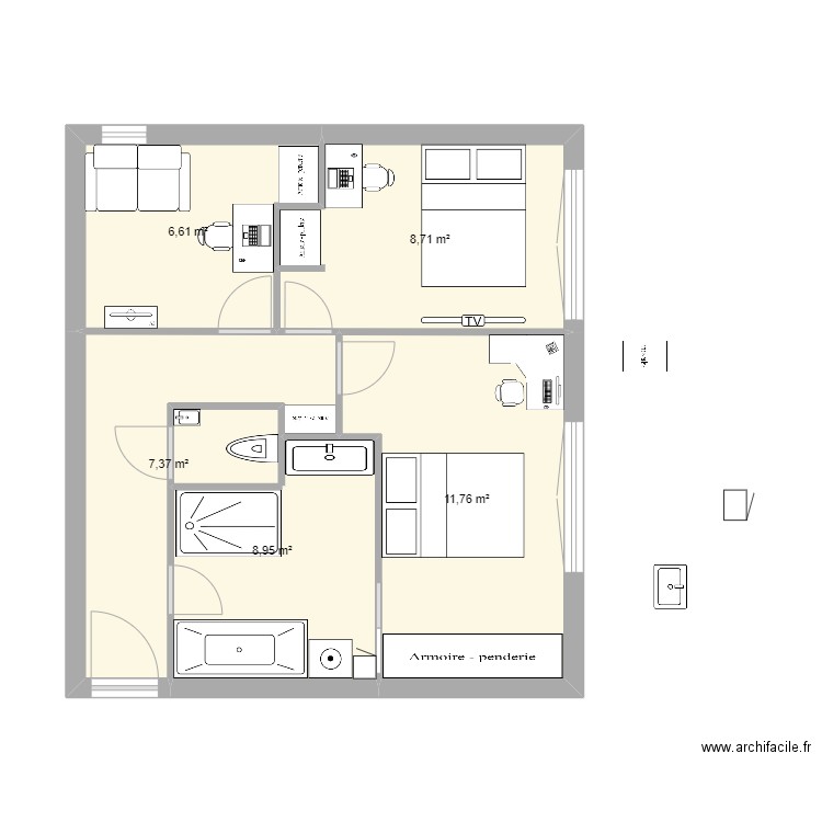 trinite 1er escalier est projet 3. Plan de 5 pièces et 43 m2