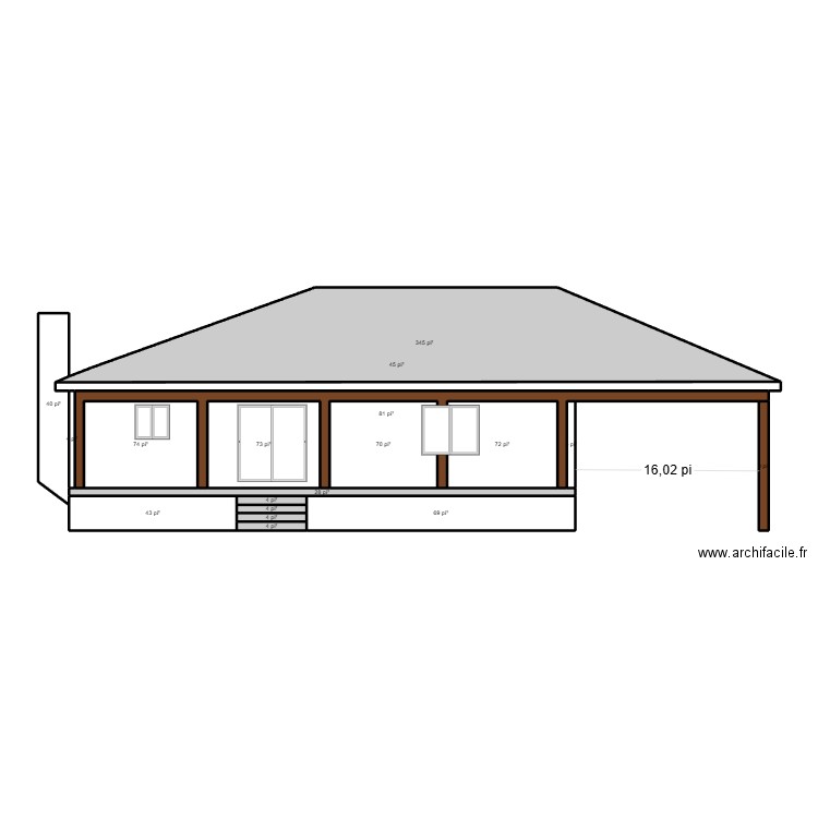 arriere. Plan de 18 pièces et 91 m2