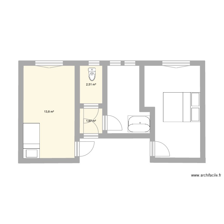 Xtenchen. Plan de 3 pièces et 18 m2