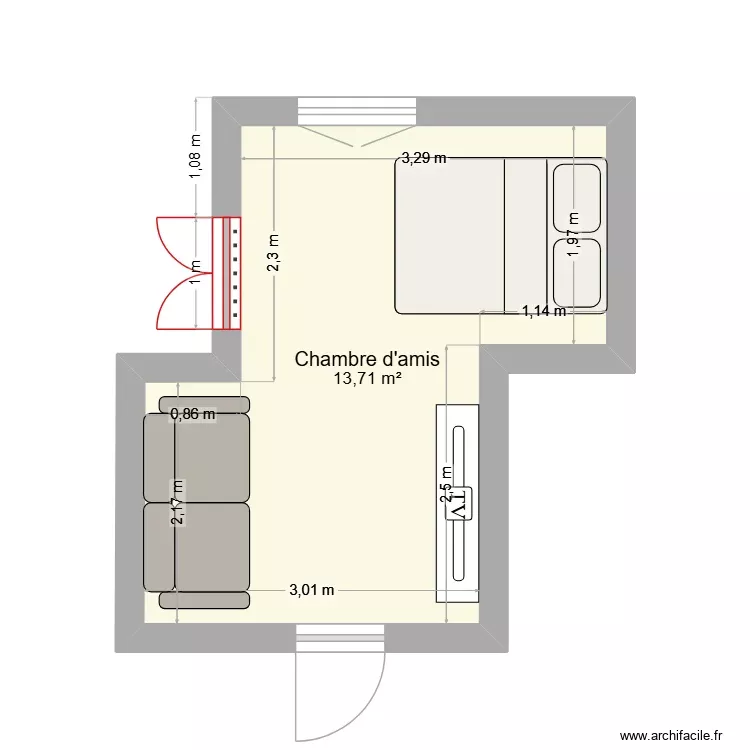 Sous sol. Plan de 1 Pièce et 14 m²
