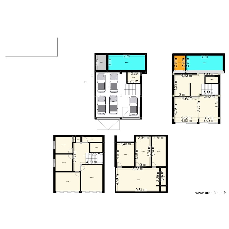 goussineD. Plan de 22 pièces et 314 m2