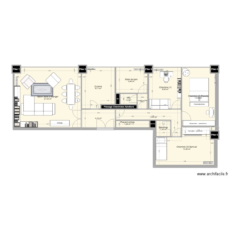 partagé Juliette V2. Plan de 20 pièces et 95 m2