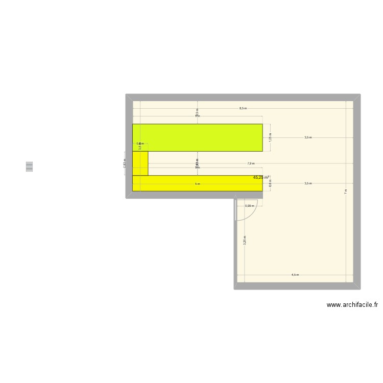 cuisine salon. Plan de 1 pièce et 45 m2