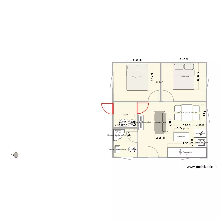 24x24 moderne. Plan de 3  et 48 m²