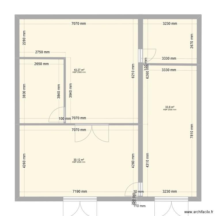 Projet CTS. Plan de 3 pièces et 107 m2