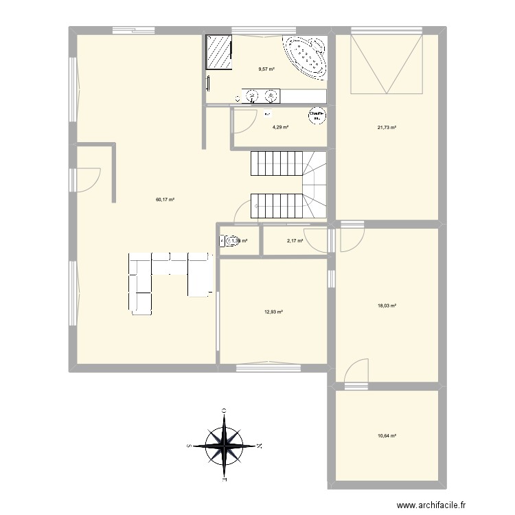 etat actuel Mezirvin avec étage new. Plan de 17 pièces et 226 m2