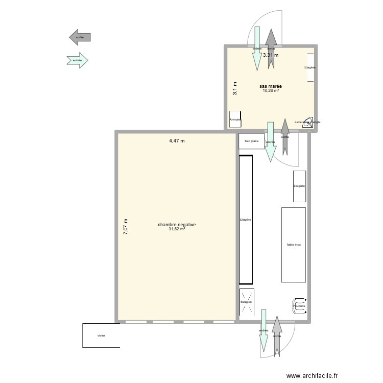 maree. Plan de 2 pièces et 42 m2