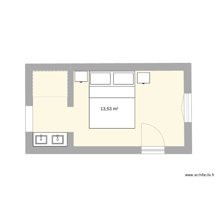 chambreé. Plan de 1 pièce et 14 m2