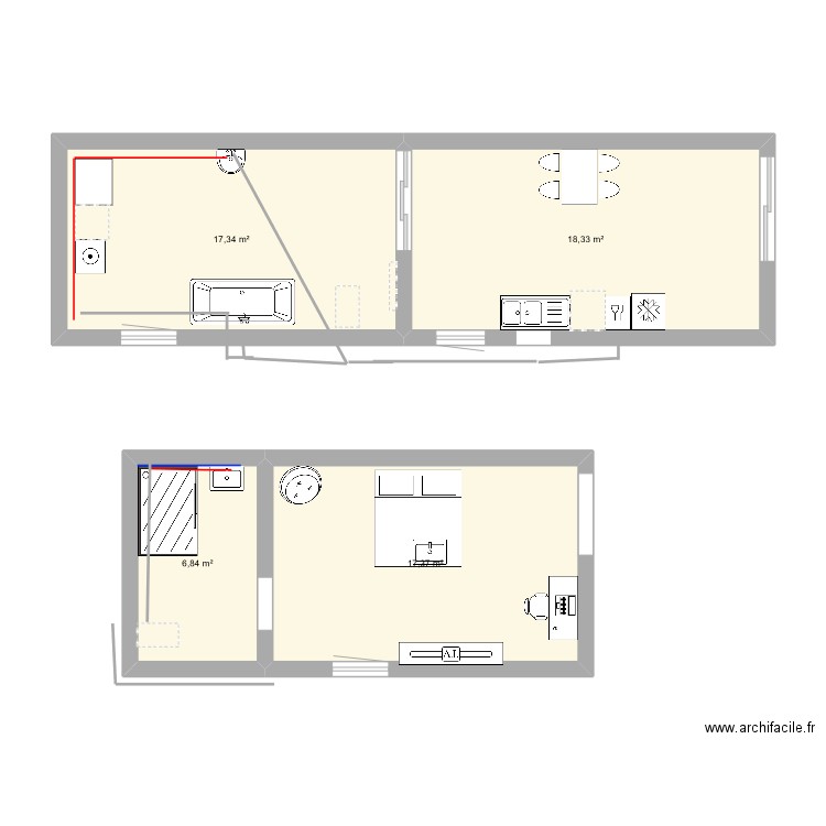 ali. Plan de 4 pièces et 60 m2