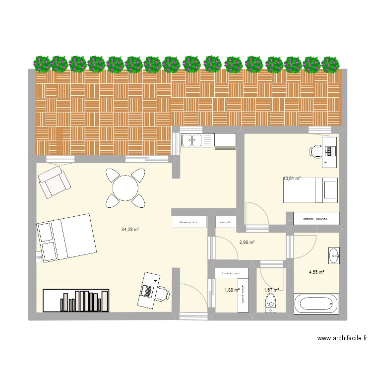 appart Cécile. Plan de 6 pièces et 56 m2