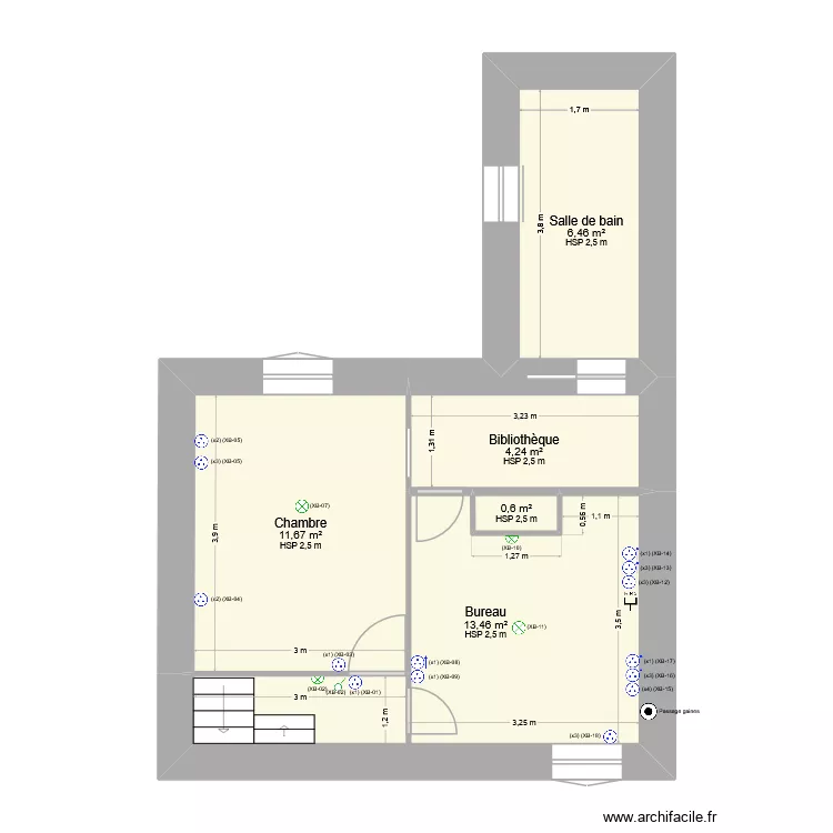 Etage. Plan de 5  et 36 m²