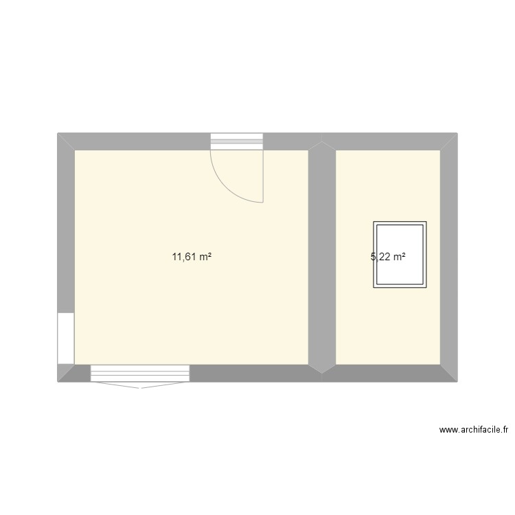 Chambre bureau. Plan de 2 pièces et 17 m2