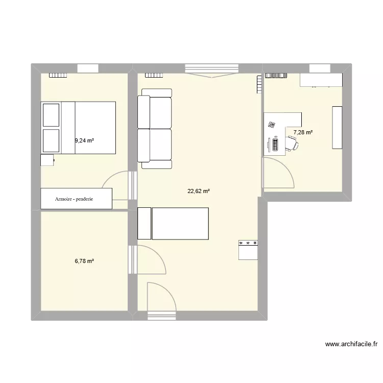 appart. Plan de 4 pièces et 46 m²