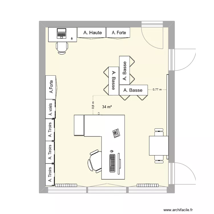 Config bureau 3. Plan de 1  et 34 m²