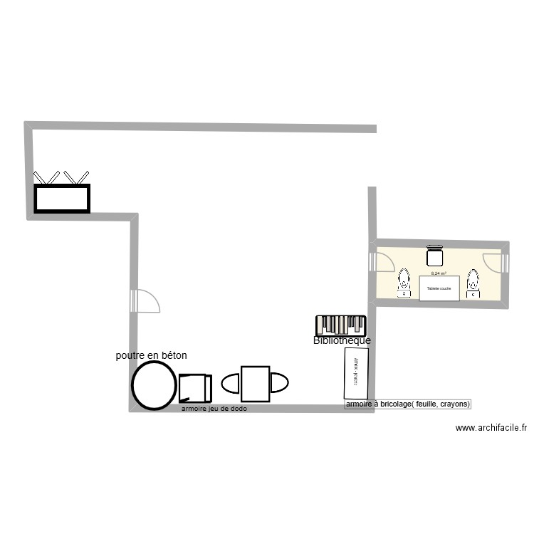 cpe. Plan de 1 pièce et 8 m2