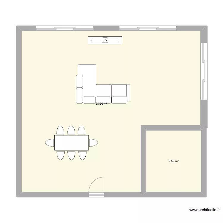 RDC V5 9 m de long. Plan de 2  et 78 m²
