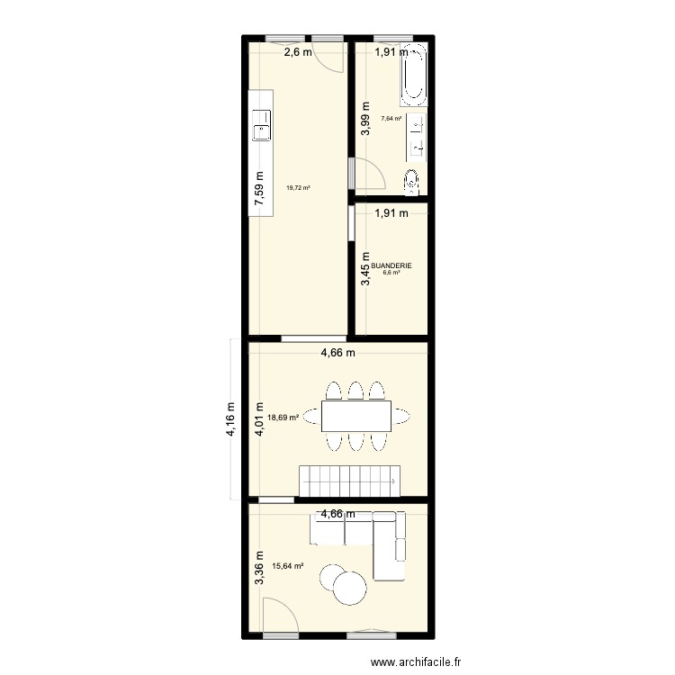 DELCROUT. Plan de 5 pièces et 68 m2