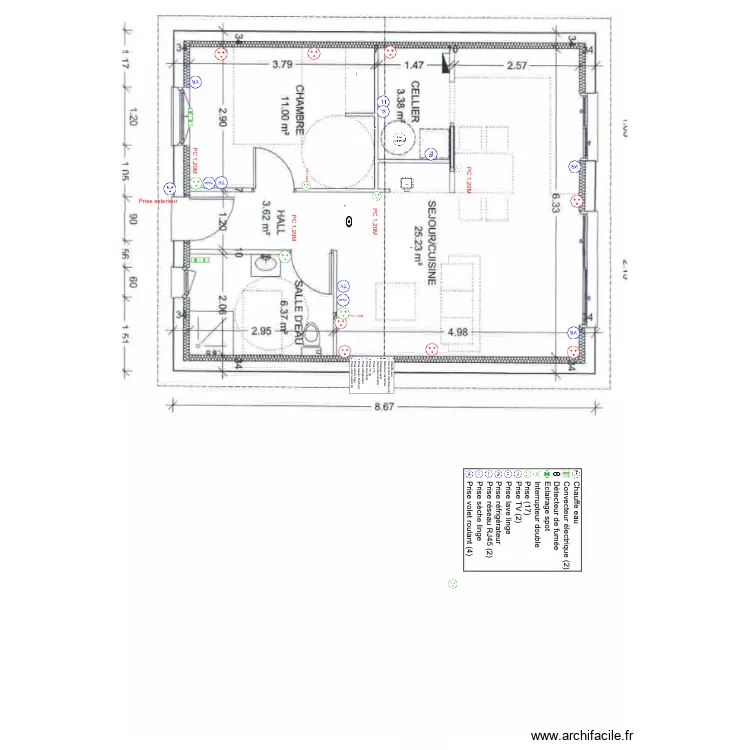 plan T2 MAJEAU prises. Plan de 