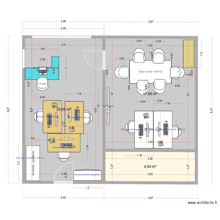PM eysines 310725 -4 postes. Plan de 3 pièces et 43 m2