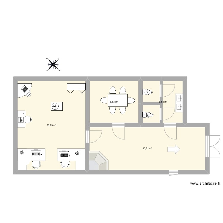 Exemple. Plan de 4 pièces et 61 m2