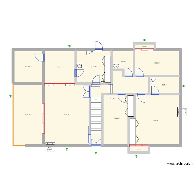Plan étage. Plan de 13 pièces et 169 m2