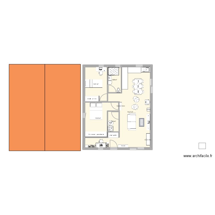 Esquisse lot 7 - Variant entrée chambre 1. Plan de 5 pièces et 60 m2