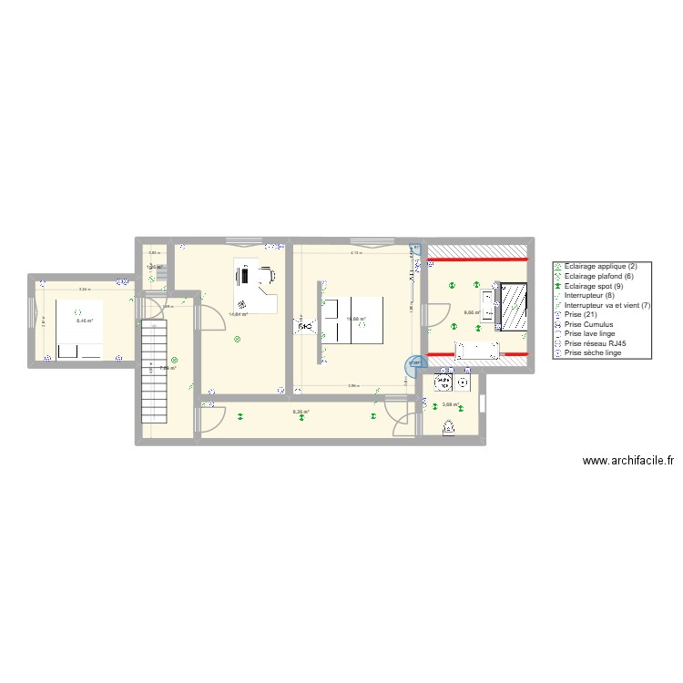 Maison Pierre et Léa rousseloy étage. Plan de 10 pièces et 76 m2