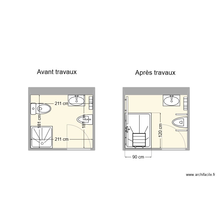 Gigert françoise sdb. Plan de 2 pièces et 8 m2