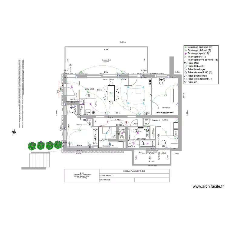 Viuz - RDC Bas V2. Plan de 15  et 135 m²