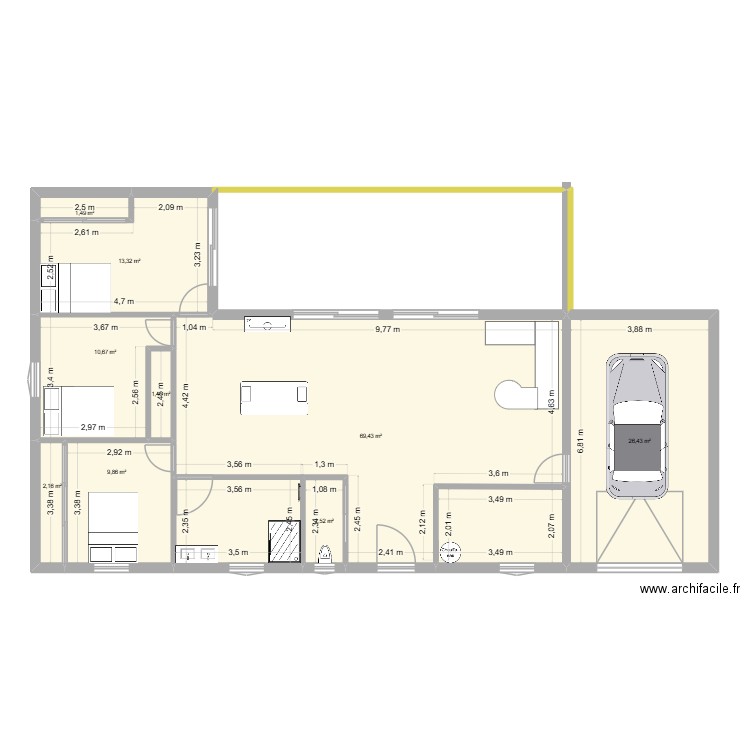 maison rdc  plein pied 100 m2. Plan de 9 pièces et 137 m2