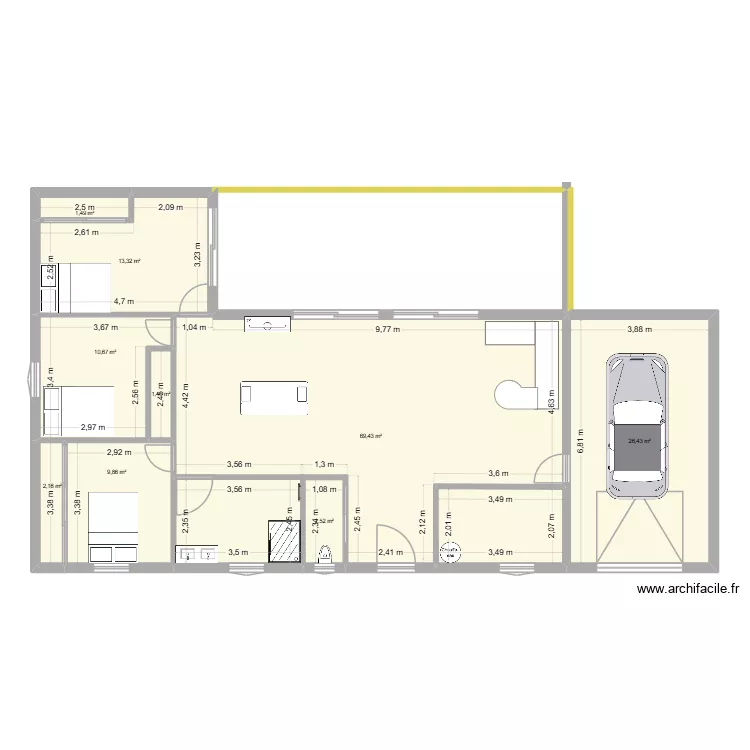 maison rdc  plein pied 100 m2. Plan de 