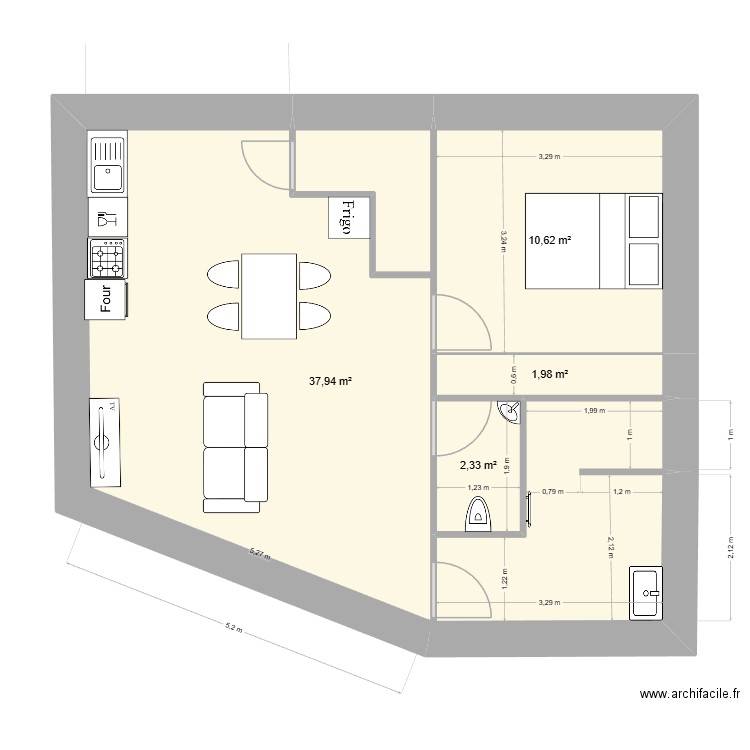 log 2. Plan de 4 pièces et 53 m2