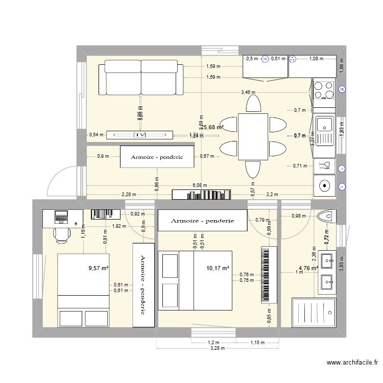 PROJET MAISON 2 CHAMBRES sab. Plan de 4 pièces et 50 m2