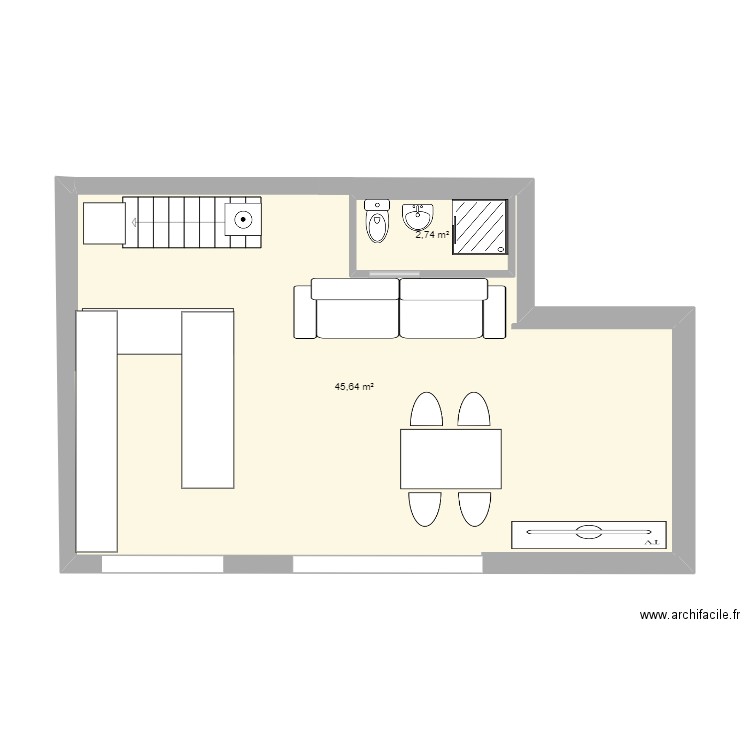 plan pointe ESCALIER PRATIQUE 3. Plan de 2 pièces et 52 m2