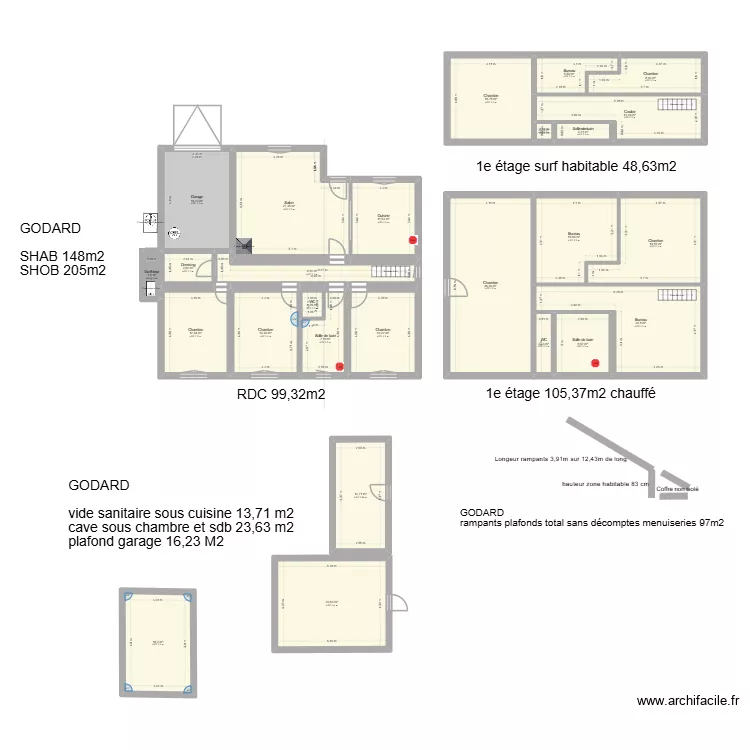 Godard m&eacute;tr&eacute;. Plan de 26  et 325 m²