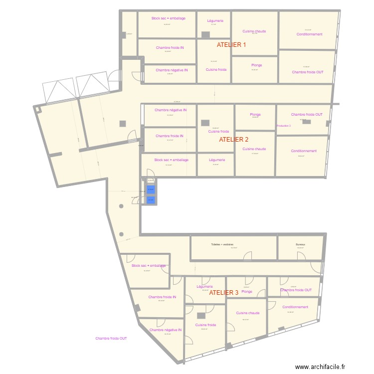 Atelier 17-18 (scénario Atelier partagé) V2. Plan de 37 pièces et 576 m2