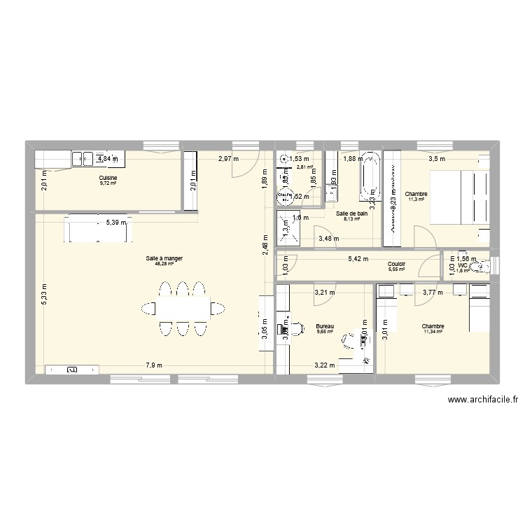 max. Plan de 9 pièces et 108 m2