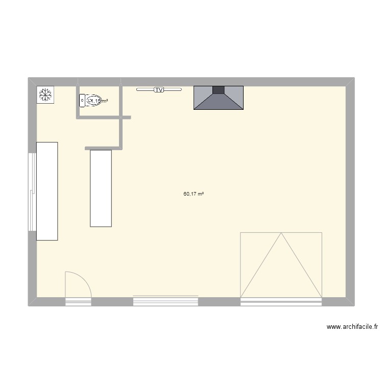 Extension. Plan de 2 pièces et 61 m2