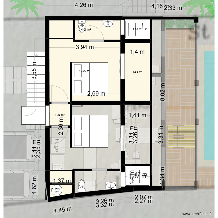 hikka  3ch etage. Plan de 11 pièces et 82 m2
