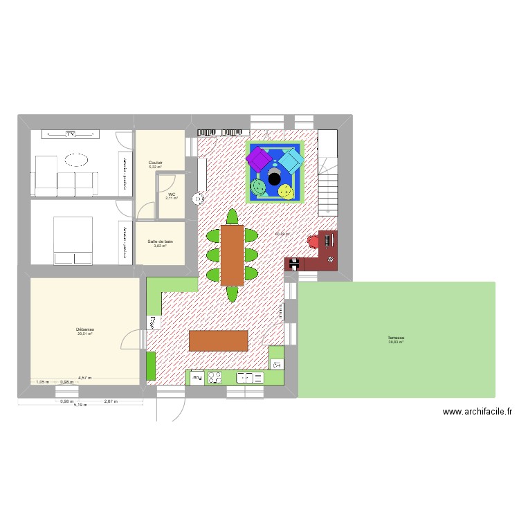 RP cuisine 2 angles. Plan de 6 pièces et 132 m2