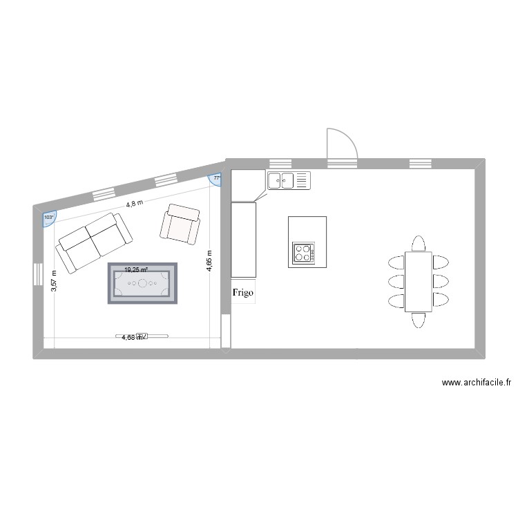 maison. Plan de 1 pièce et 19 m2