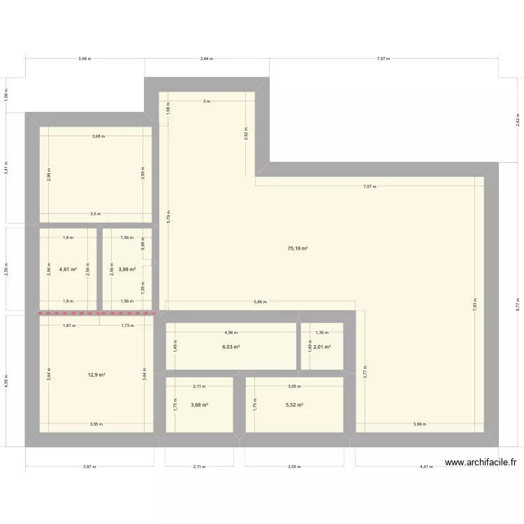 Base appartement. Plan de 8 Pièces et 114 m² Base appartement. Plan de 8 Pièces et 114 m²