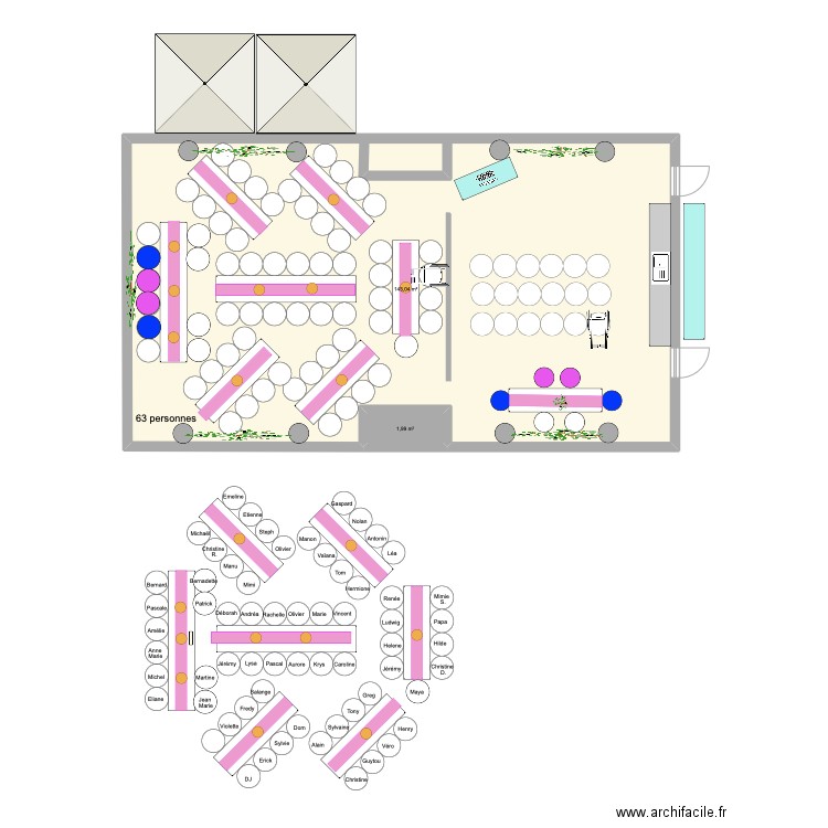 Salle Mariage. Plan de 2 pièces et 145 m2