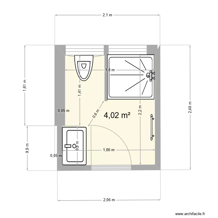 sallle d eau. Plan de 1  et 4 m²
