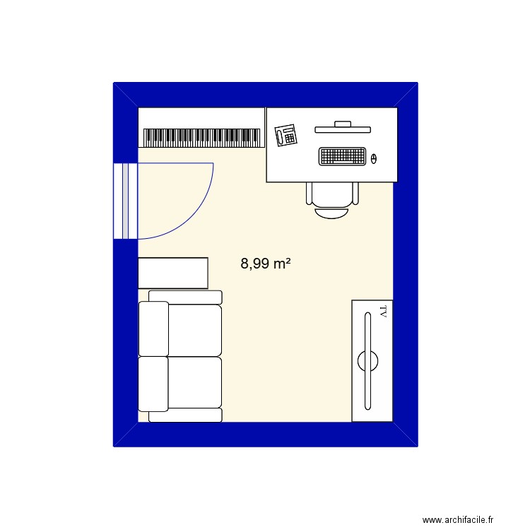 Bureau v1. Plan de 1 pièce et 9 m2
