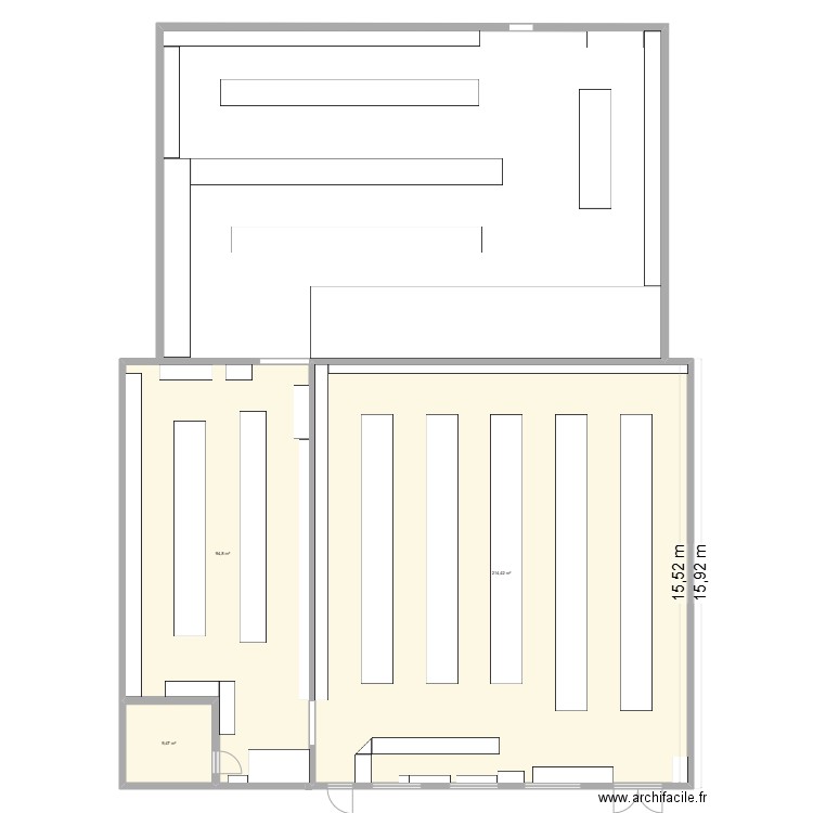 magasin. Plan de 3 pièces et 319 m2