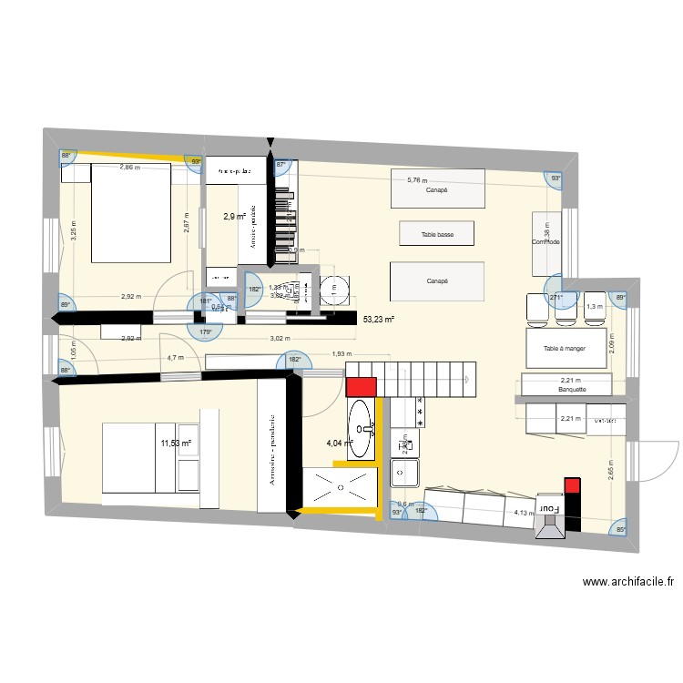 Maison 13eme version plan. Plan de 4 pièces et 72 m2