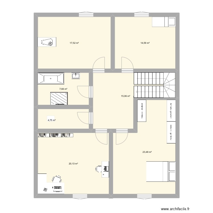 Etage. Plan de 7 pièces et 103 m2