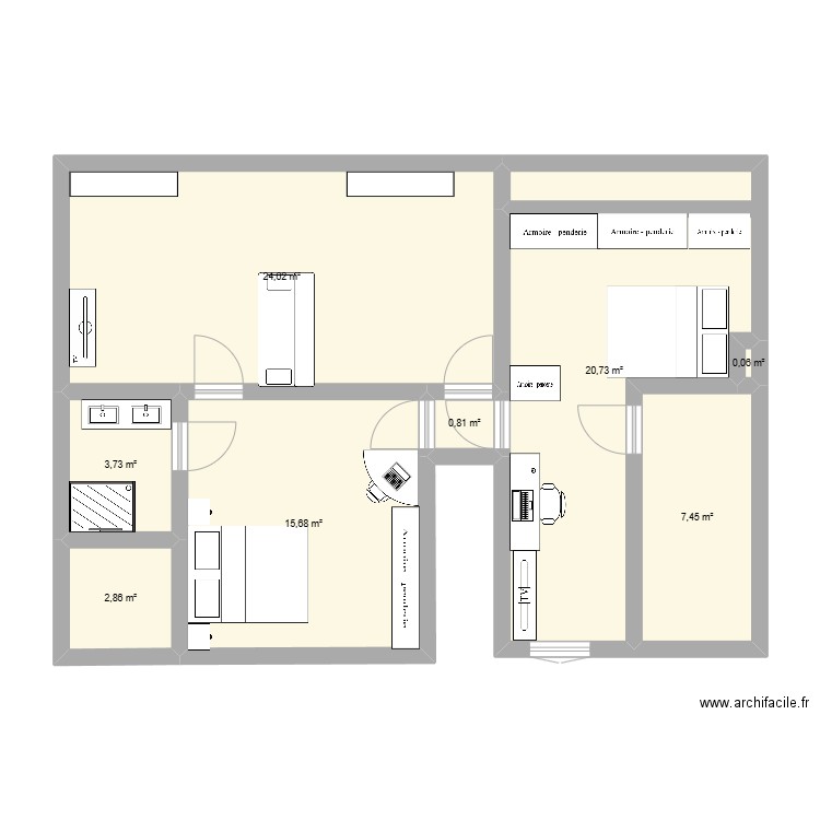 CHAMBRE ADAN. Plan de 8 pièces et 76 m2