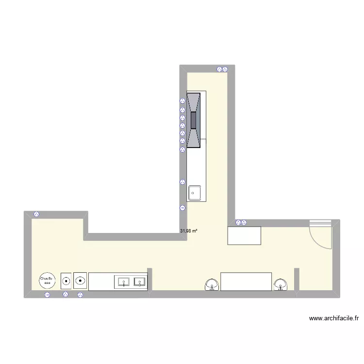 cuisine. Plan de 1  et 32 m²